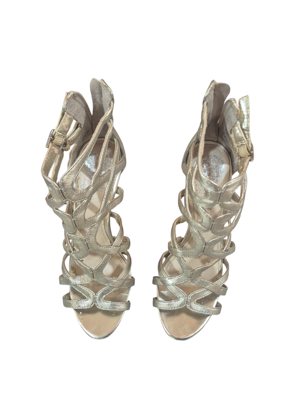 Vince Camuto Metallic Gold Strappy Cage Heels